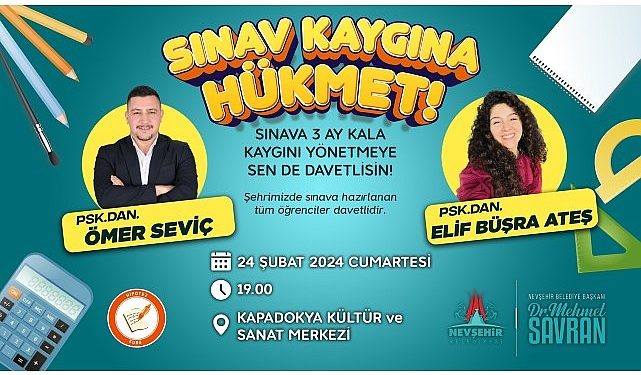 Nevşehir Belediyesi tarafından imtihanlara hazırlanan öğrencilere yönelik olarak “Sınav Telaşı ve İmtihan Anı Psikolojisi” semineri düzenlenecek